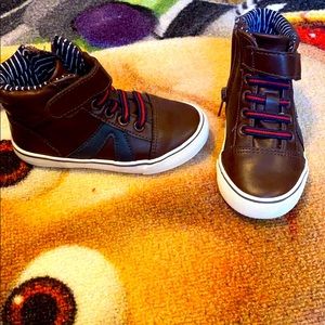 Brown leather high top shoes